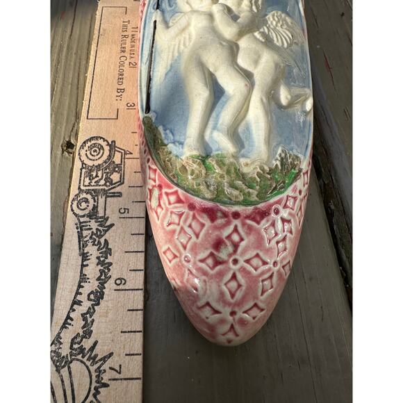 Vintage Ceramic Cherub Angel Wall Pocket Vase 6.5 pink blue Made in Japan - Picture 10 of 14